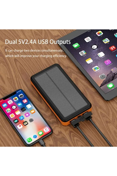 Pazariz 20000 mAh Güneş Enerjili Solar Powerbank 4 Güneş Paneli Katlanır USB Telefon Şarj Cihazı - 3
