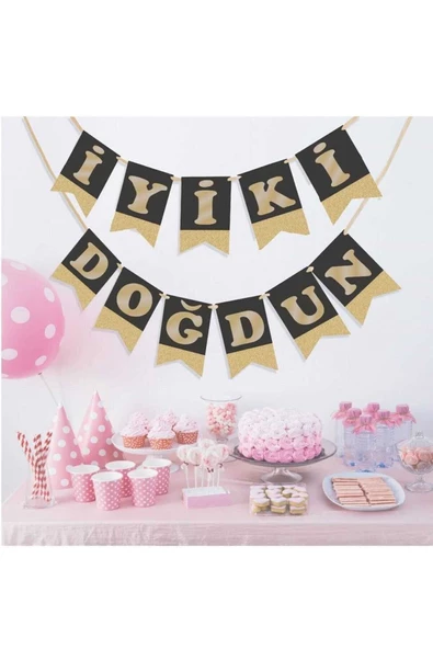 Pazariz Iyi Ki Doğdun Siyah Zemin Altın Harf Banner ürün görseli