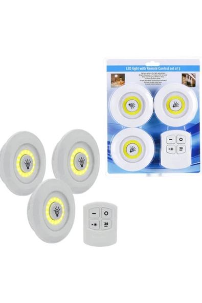 Pazariz 3lü Uzaktan Kumandalı Yapışkanlı Kablosuz Led Spot Lambalar - 3