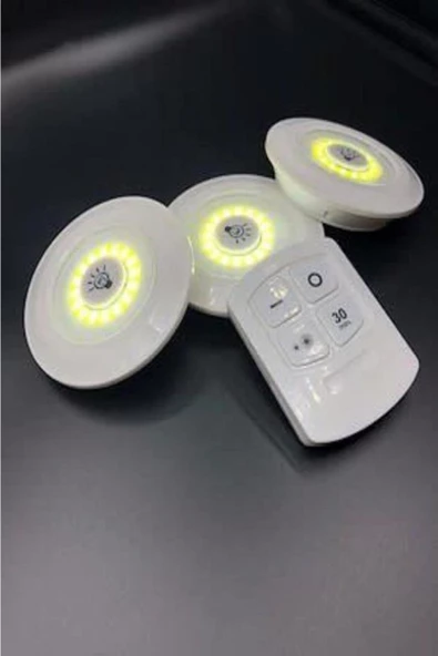 Pazariz 3lü Uzaktan Kumandalı Yapışkanlı Kablosuz Led Spot Lambalar - 3