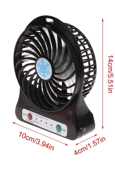 Pazariz Şarjlı Mini Vantilatör Masa Üstü 3 Kademeli Usb Mini Fan Siyah - Resim 3