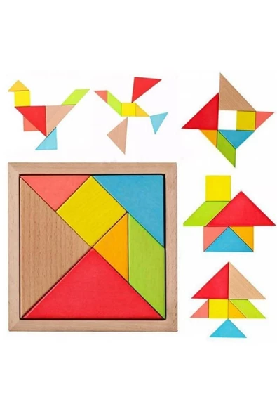 Pazariz Doğal Ahşap Eğitici Oyuncak 7 Parça Mini Tangram