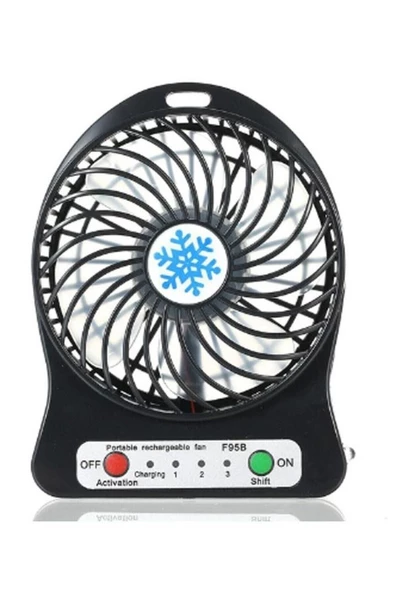 Pazariz Şarjlı Mini Vantilatör Masa Üstü 3 Kademeli Usb Mini Fan Siyah
