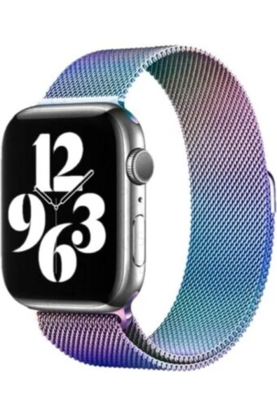 Pazariz Apple Watch Uyumlu8 7 6 5 4 Se 42 44 45mm Çelik Örme Kordon Gökkuşağı ürün görseli 1