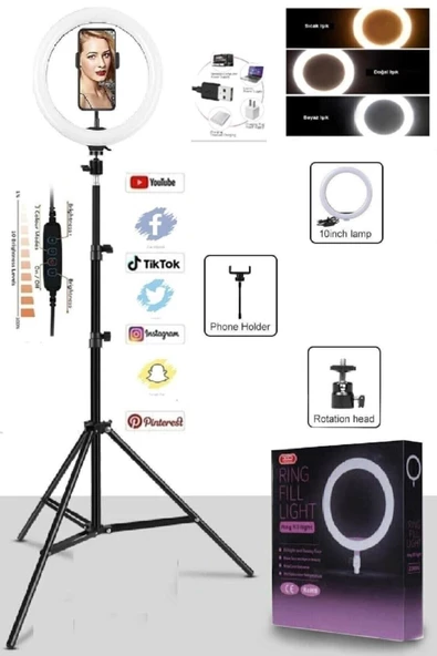 Pazariz Selfie Işığı Rıng Lıght Led Halka Işık Tripod Akıllı Telefon Makyaj Işığı 180 cm Tripod - 2