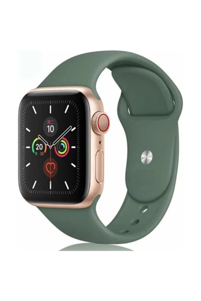 Pazariz Apple Watch Uyumlu 38 - 40 Mm Spor Kordon Silikon Kayış Koyu Yeşil ürün görseli 1