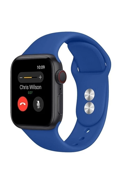 Pazariz Apple Watch Uyumlu 2 3 4 5 6 7 Se Uyumlu 38 Mm 40 Mm 41 Mm Silikon Kordon Kayış - Mavi ürün görseli 1
