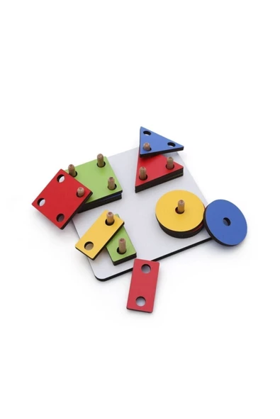 Pazariz Ahşap Eğitici Oyuncak 4'lü Kare Geometrik Şekil Lazerli - 2