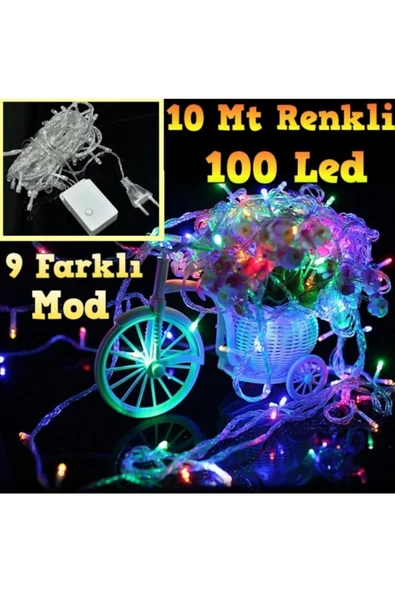 Pazariz 10mt Rgb 100 Led Fişli Noel Parti Yılbaşı Ağaç Dekoratif Aydınlatma Lambası Animasyonlu Süsleme