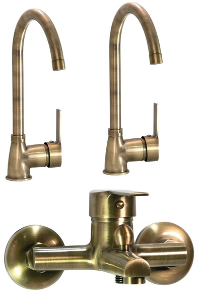 Pazariz Kahverengi Siyah Seti Mutfak Lavabo Banyo Batarya 3'lü