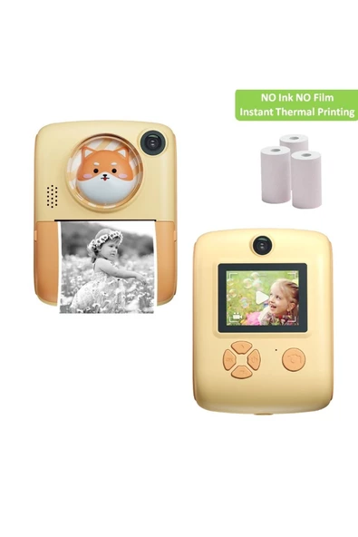 Pazariz Anlık Termal Yazıcılı Dijital Çocuk Kamerası 2.0 İnç HD Instant Photo Printer Camera Sarı - 3