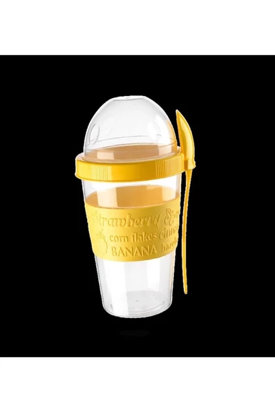 Pazariz Yoğurt Kabı Kaşıklı Ve Meyve Bölmeli Sarı 1 Adet - 3