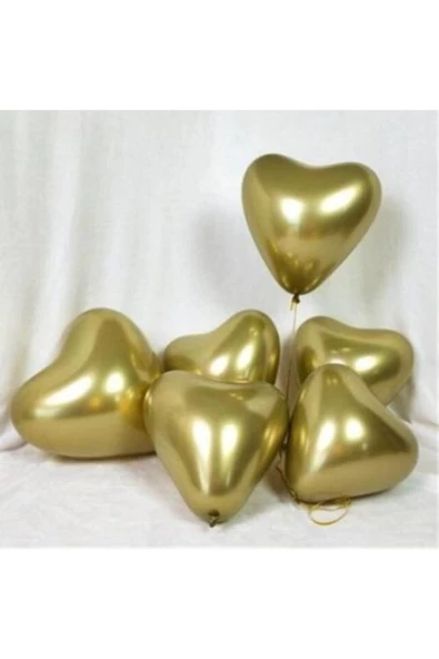 Pazariz Krom Metalik Altın Kalp Balon 5'li Paket