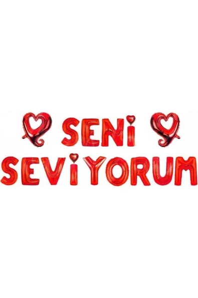 Pazariz Kırmızı Seni Seviyorum Folyo Balon Set 13 Harf Balon+2 Kalp Balon