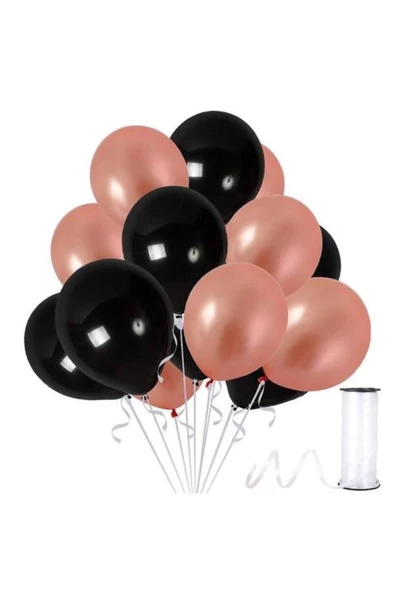 Pazariz 20 Adet Rose Gold, Siyah Balon Konsepti-uçan Balon