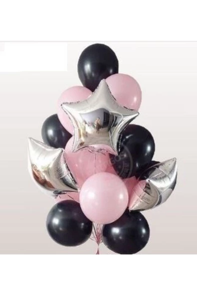Pazariz Happy Land Pembe Siyah Gümüş Balon Seti