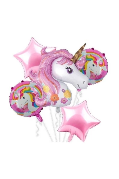 Pazariz Unicorn Folyo Balon Seti Pembe 5 Li Set