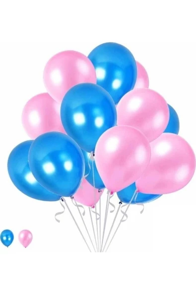 Pazariz 15 Pembe 15 Koyu Mavi Konsept Balonlar Metalik Parlak 30-35 Cm