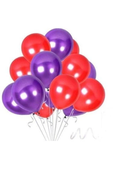 Pazariz 35 Adet Metalik Sedefli Mor, Kırmızı Balon-uçan- Balon