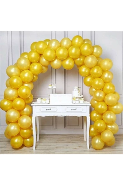 Pazariz 50 Adet 12 Inç Parti Balonu Metalik Gold + 5 Mt Balon Zinciri