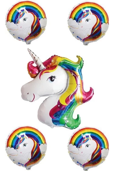 Pazariz Parti Bulutu Unicorn Folyo Balon Set Renkli