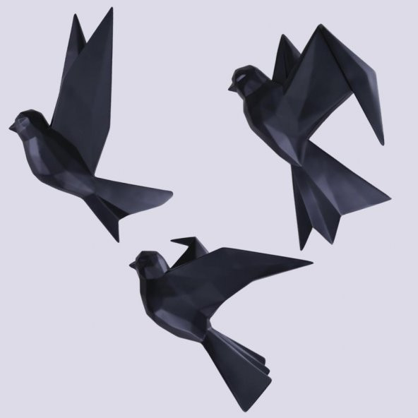 Selim Dekor Mouette 3lü Dekoratif Kuş Siyah