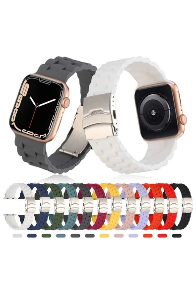 Pazariz Apple Watch Uyumlu2 3 4 5 6 7 8 Ultra Se 42 44 45 49mm Baklalı Klipsli Silikon Kordon - Resim 3