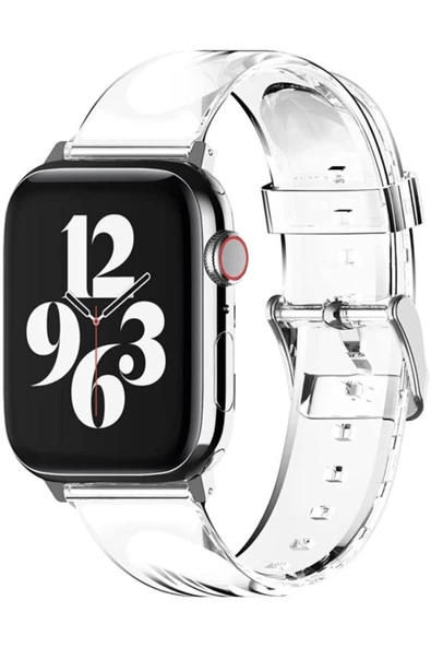 Pazariz Apple Watch Uyumlu1 2 3 4 5 6 7 Se 38mm Klasik Silikon Kordon Kayış Şeffaf ürün görseli 1