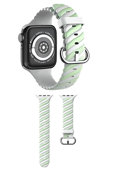 Pazariz Apple Watch Uyumlu1 2 3 4 5 6 38-40-41 Mm Çelik Toka Silikon Trend Kordon Kayış - Resim 2