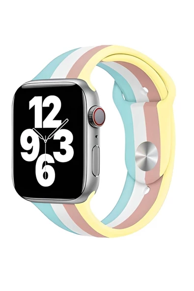 Pazariz Apple Watch Uyumlu1 2 3 4 5 6 Se 42-44-45-49 Mm Ayarlanair Silikon Rainbow Kordon Kayış ürün görseli 1