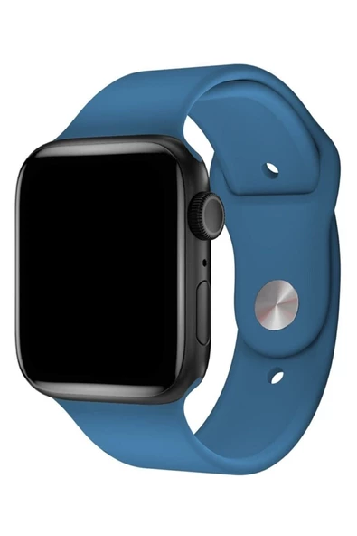 Pazariz Apple Watch Uyumlu1 2 3 4 5 6 7 Se 45mm Klasik Silikon Kordon Kayış Kayalık Denim Blue