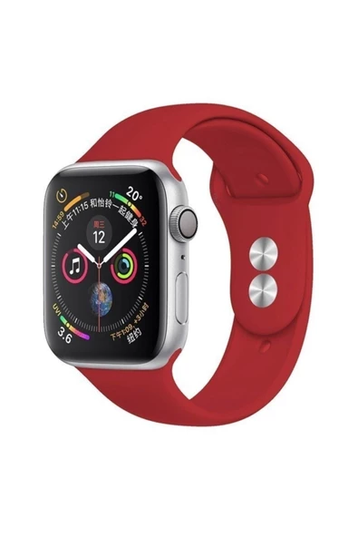 Pazariz Apple Watch Uyumlusilikon Kordon Kayış 7 - 6 - Se - 5 - 4 - 3 - 2 - 1 42mm 44mm Açık Kırmızı