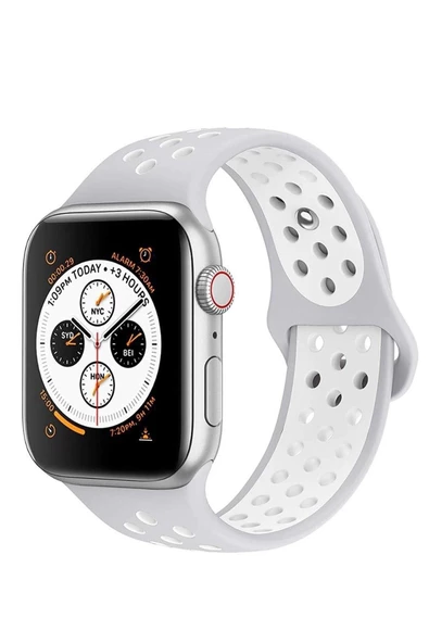 Pazariz Apple Watch Uyumlusilikon Delikli Kordon Kayış 7 - 6 - Se - 5 - 4 - 3 - 2 - 1 42mm/44mm Gri