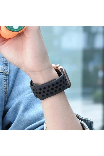 Pazariz Apple Watch Uyumluseries 8 45mm Kordon, Silicone Sport Band Siyah - Resim 3