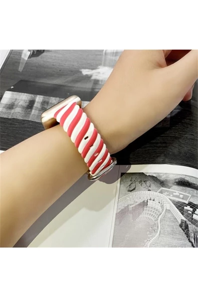 Pazariz Apple Watch Uyumlu2 3 4 5 6 7 Se 38mm 40mm 41mm Spor Renkli Örgü Silikon Kayış Kordon - Resim 2