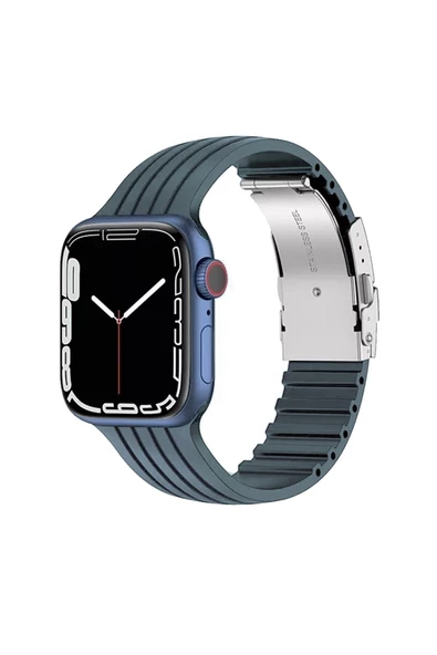 Pazariz Apple Watch Uyumlu2/3/4/5/6/7/8/se 38mm 40mm 41mm Metal Klipsli Çizgili Silikon Kordon ürün görseli 1