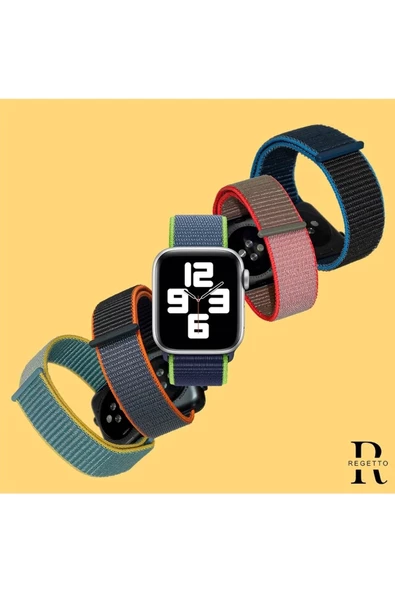 Pazariz Apple Watch Uyumlu8 45mm Kordon Hasırlı Kumaş Kırmızı Lacivert - Resim 2