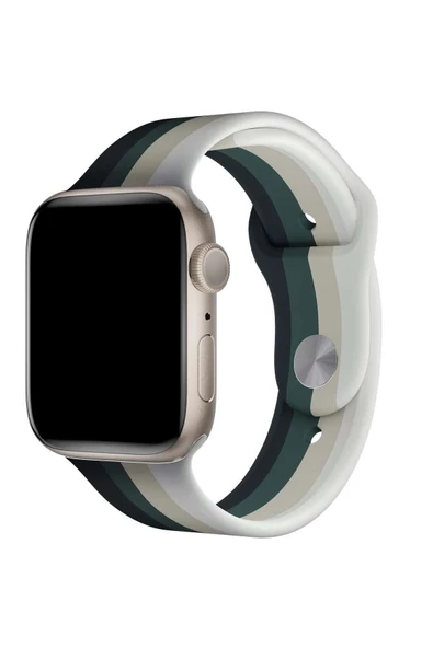 Pazariz Apple Watch Uyumlu42 - 44 - 45mm Silikon Spor Kordon Rainbow - Resim 2