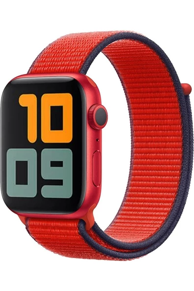 Pazariz Apple Watch Uyumlu8 45mm Kordon Hasırlı Kumaş Kırmızı Lacivert ürün görseli 1