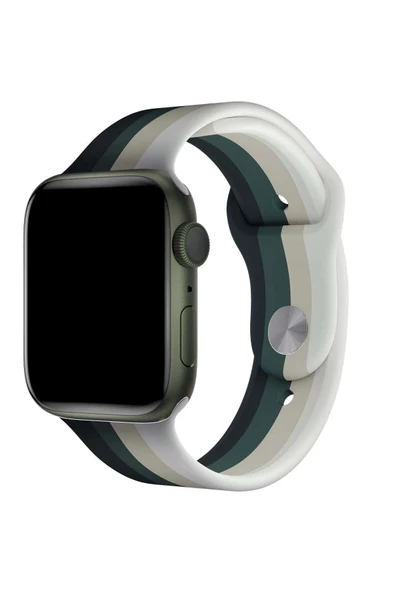 Pazariz Apple Watch Uyumlu42 - 44 - 45mm Silikon Spor Kordon Rainbow - Resim 3