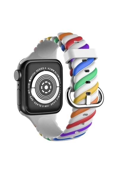 Pazariz Apple Watch Uyumlu2 3 4 5 6 7 Se 38mm 40mm 41mm Spor Renkli Örgü Silikon Kayış Kordon ürün görseli 1