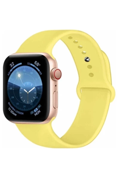 Pazariz Apple Watch Uyumlu38 - 40 Mm Spor Kordon Silikon Kayış Açık Sarı