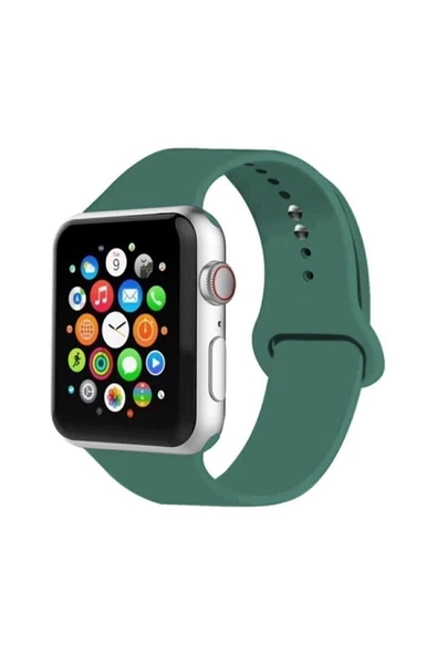 Pazariz Apple Watch Uyumlu2 3 4 5 6 7 Se 38 Mm 40 Mm 41 Mm Silikon Kordon Kayış - Çam Yeşili ürün görseli 1