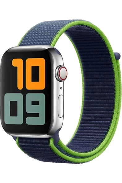 Pazariz Apple Watch Uyumlu8 45mm Kordon Hasırlı Kumaş Lacivert Yeşil ürün görseli 1