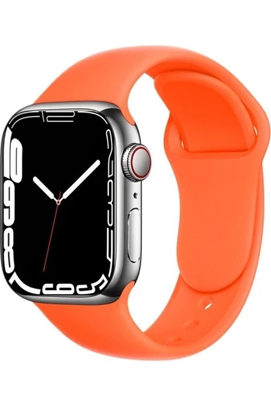 Pazariz Apple Watch Uyumlu8 45 Mm Silikon Kordon Kayış - Turuncu