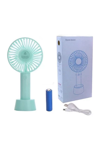 Pazariz Şarjlı Fan Mini Taşınabilir El Ve Masa Üstü 3 Kademeli Standlı Vantilatör Fan Mavi - Resim 3