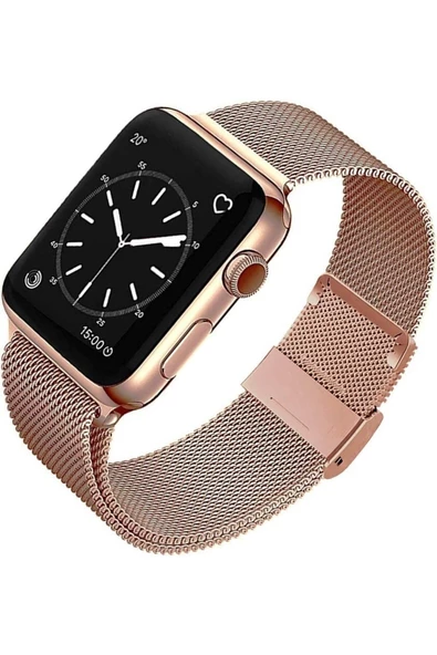 Pazariz Apple Watch Uyumluseries 8 41mm Kordon, Metal Rose Gold - Resim 2