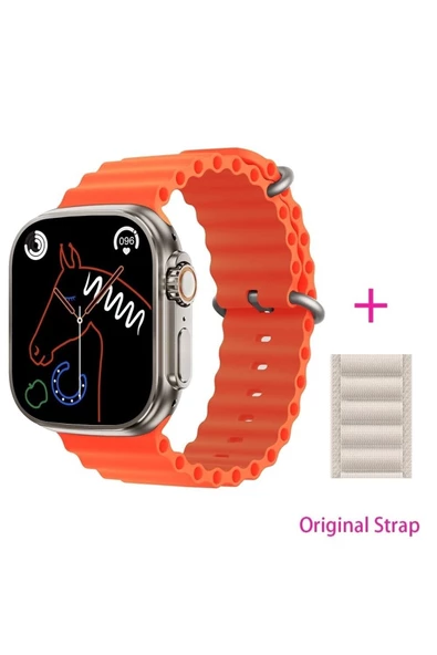 Pazariz Gs8 Watch 8 Ultra Akıllı Saat Turuncu Türkçe Watch 2.02 Inc Beyaz Silikon Kordon Hediye ürün görseli 1