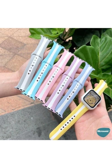 Pazariz Apple Watch Uyumluseries 8 41mm Kordon Town Stripe Mavi - Resim 3