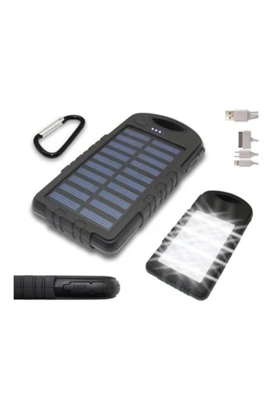 Pazariz Solar Güneş Enerjili 10000 Mah 12 Power Led Işık Power Bank - Resim 2